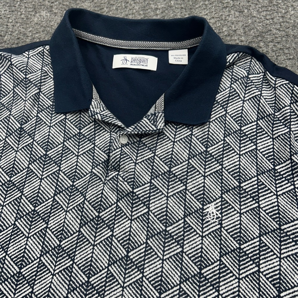 Original Penguin Mens XXL Polo Shirt Navy Blue Geometric Textured Cotton
